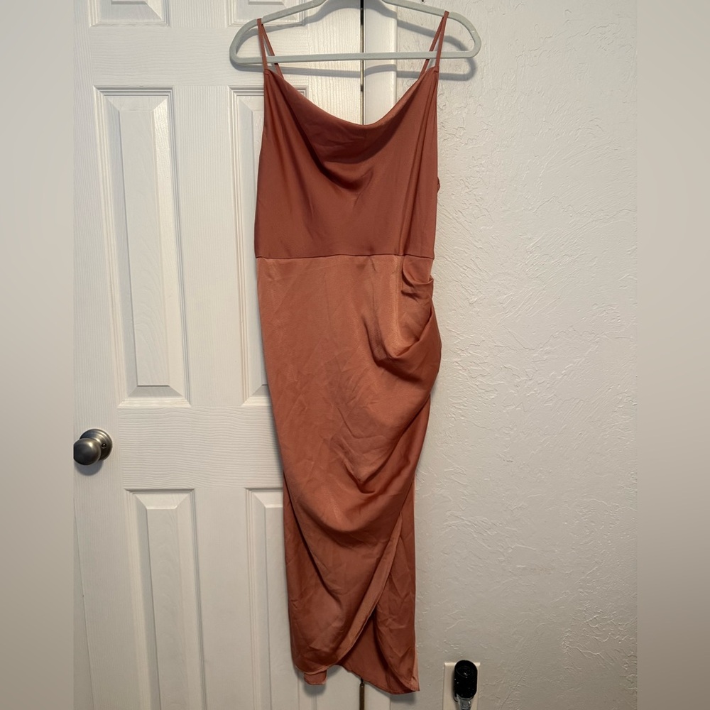 Amazon Midi Wrap Dress with Cowl Neck and Ruched side.